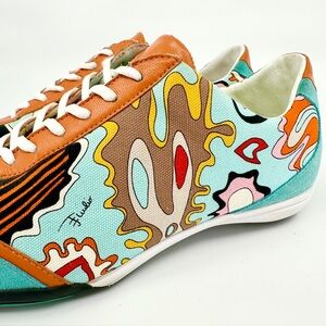 Emilio Pucci Sneakers Size 38 Women’s Colorful Canvas Print Leather Suede Trim